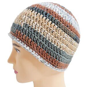 Multicolor Stripes Beanie OS Handmade Crochet Hand Knit Warm Cap Winter Hat NWT